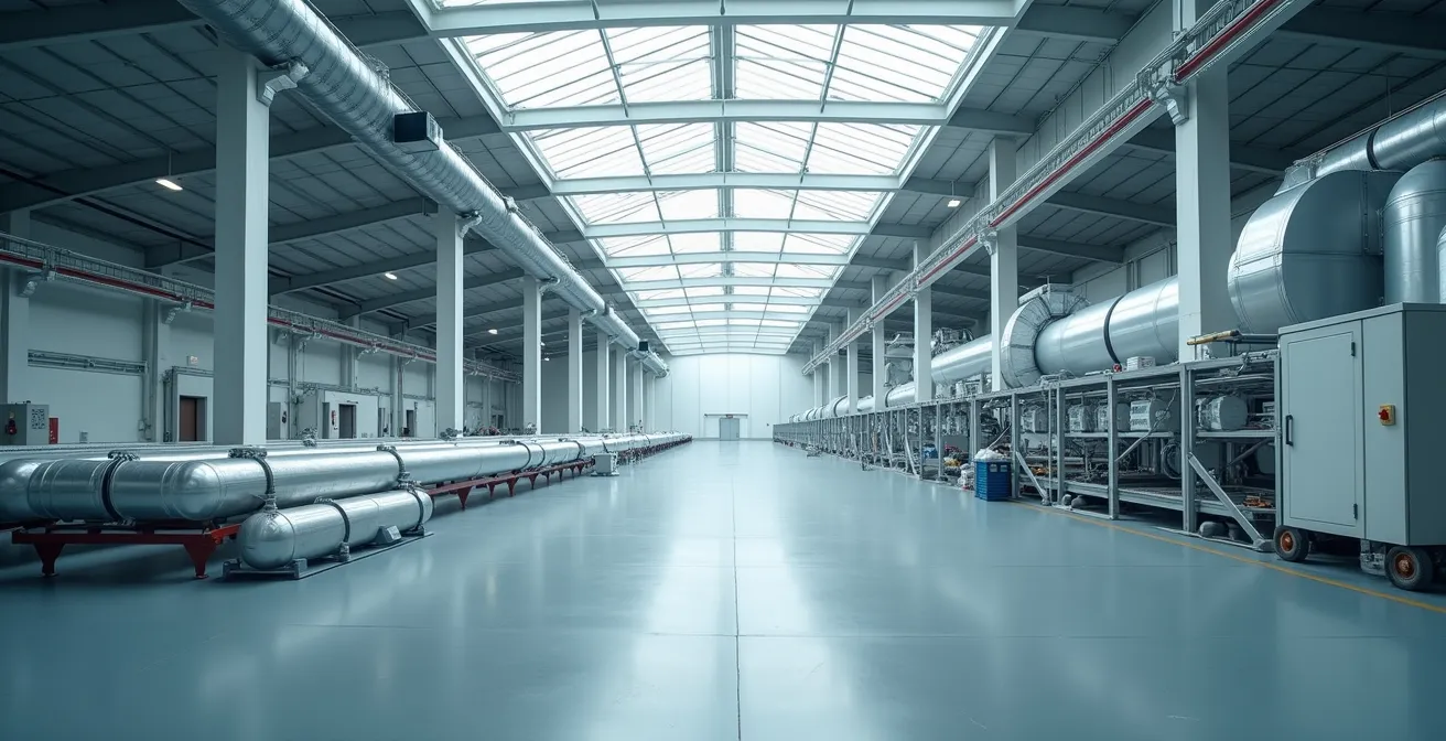 Vue d'ensemble d'un espace industriel moderne et épuré