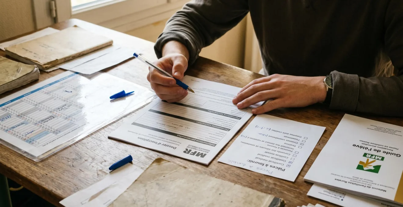 Jeune apprenti MFR en tenue de travail professionnelle, concentré sur une tâche concrète dans son environnement de stage (chantier, exploitation ou atelier)