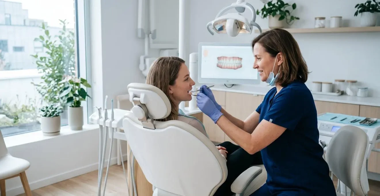 Orthodontiste spécialisé examinant les progrès du traitement invisible lors d'un rendez-vous de suivi